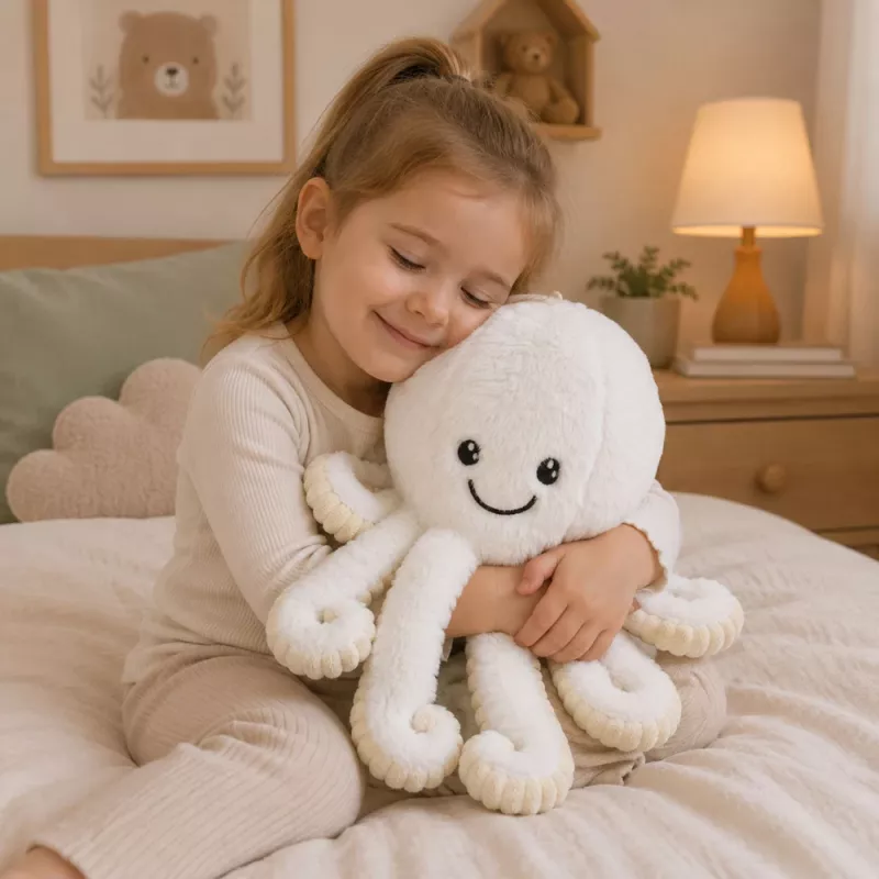 LEAN TOYS Plyšová chobotnica s elastickými chápadlami, biela, 50 cm