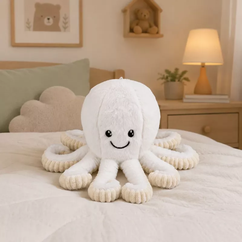 LEAN TOYS Plyšová chobotnica s elastickými chápadlami, biela, 50 cm