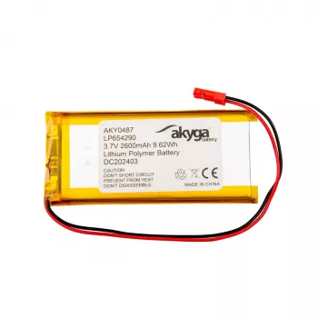 Akyga AKY0487 Li-Po batéria 3,7V 2600mAh LP654290 s PCM, JST 2,54 2-pin, 150mm kábel