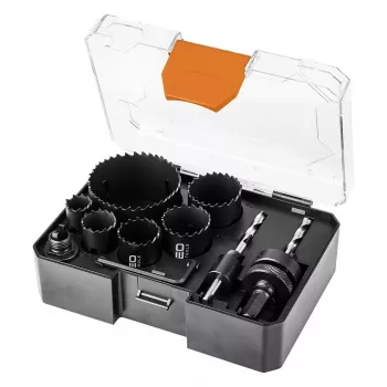 NEO TOOLS Bi-metalová sada korunových píl Co8% (19, 25, 30, 35, 40, 68 mm), 9-dielna