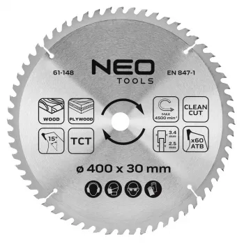 NEO TOOLS Kotúč píly, s tvrdokovovými hrotmi, 400 x 30 mm, 60 zubov