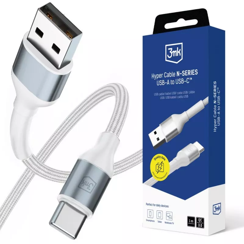 3mk Hyper Cable N-SERIES USB-A na USB-C 1m 18W biela