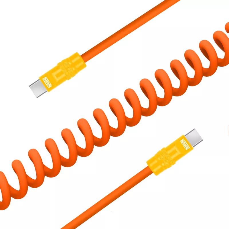 Newell USB-C na USB-C kábel 100 W, 1,5 m, silikón, špirála, oranžovo-žltý