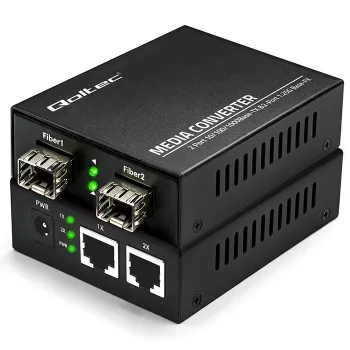 Qoltec obojsmerný mediálny konvertor switch Ethernet 2x RJ45 2x SFP | 1000Mb/s | 5V