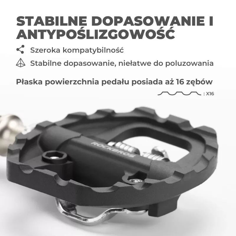 Rockbros M108 hybridné bicyklové pedále – nylonový kompozit, obojstranné SPD a plochá platforma, čierne