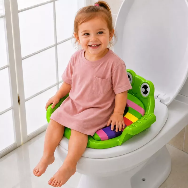 LEAN TOYS Nástavec na detskú toaletnú dosku, mäkké sedenie s držadlami, zelené