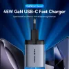 VENTION GaN 90W duálna USB-C nástenná nabíjačka (45W+45W) - čierna