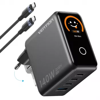 Vention 140W GaN nabíjačka s 1x USB-A, 3x USB-C a USB-C na USB-C kábel 1m