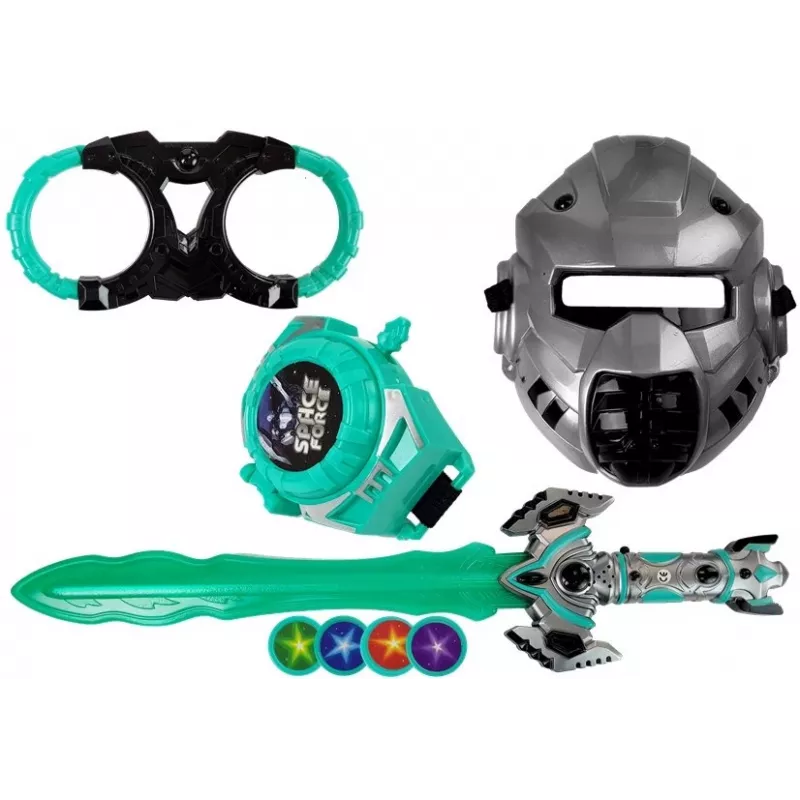 LEAN TOYS Space Knight kostýmová sada so svetelným mečom, maskou a putami