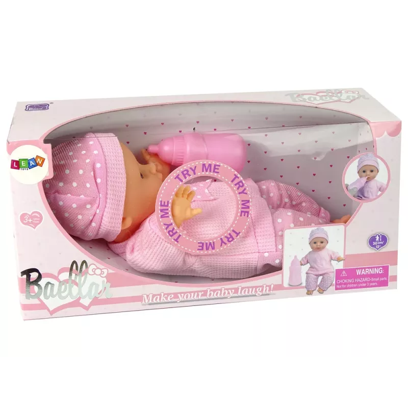 LEAN TOYS Sweet Baby bábika ružová fľaša zvuky interaktívna 30cm bábika s fľašou