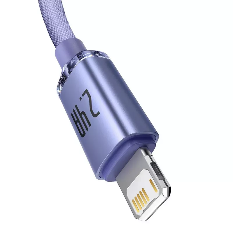 Baseus Crystal Shine Lightning na USB-A kábel 1,2 m fialový, 2,4 A rýchle nabíjanie