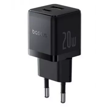 Baseus 20W USB-C a USB-A nástenná nabíjačka s PD 3.0 a QC 3.0, EU konektor, čierna