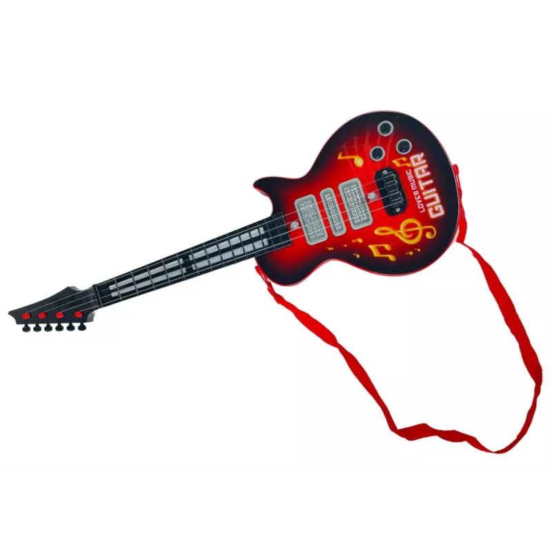 LEAN TOYS elektrická gitara hviezda struny farebné diódy červená