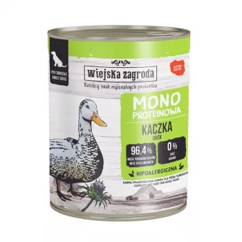 WIEJSKA ZAGRODA Mono Duck mokré krmivo pre psov – 800g konzerva, bezobilninové, s jediným zdrojom bielkovín