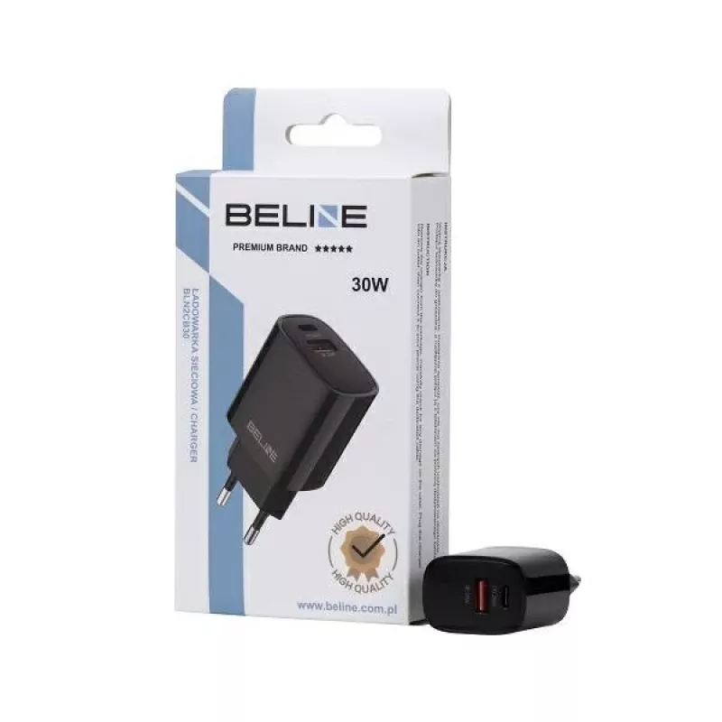 Beline GaN 30W USB-C PD + USB-A QC nástenná nabíjačka čierna (len napájací zdroj)