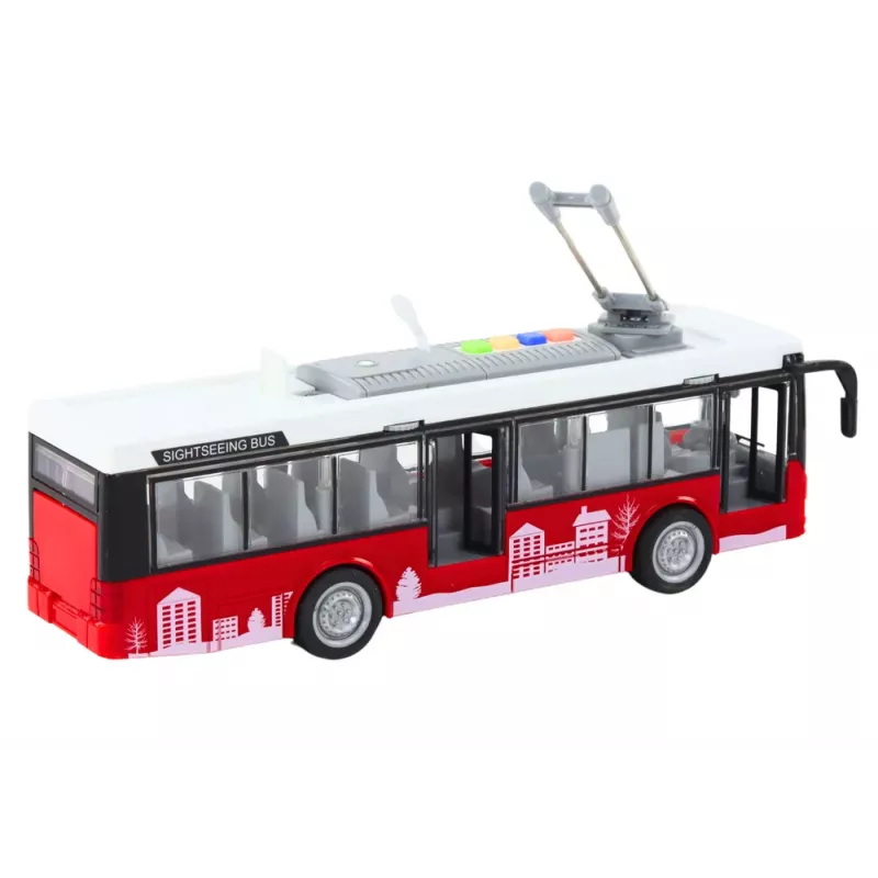 LEAN TOYS Trolejbus 1:16 svetlá zvuky pohon biela a červená