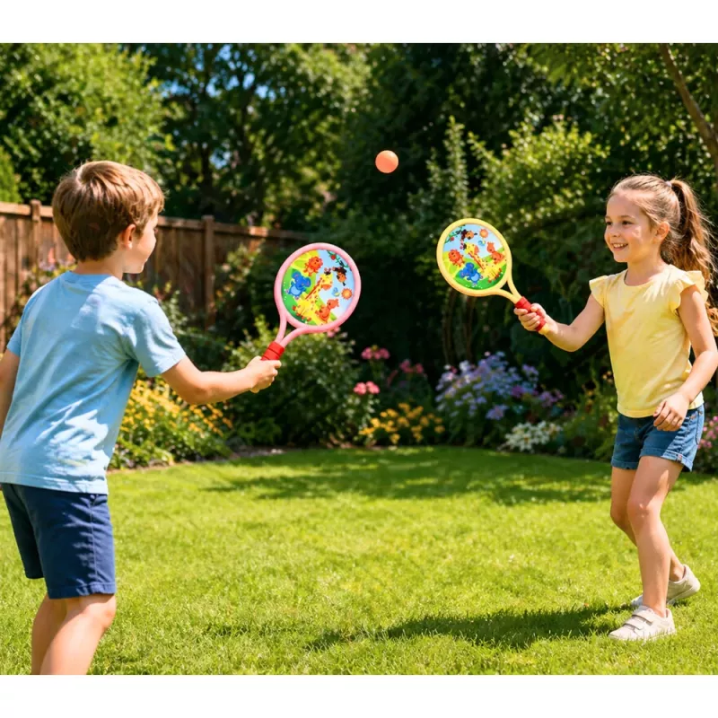 LEAN TOYS Detské bedmintonové rakety zvieratá žltá ružová