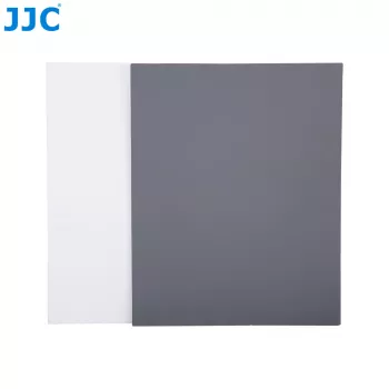 JJC GC Series 2-in-1 sada fotografických kalibračných kariet – 18% šedá karta & karta vyváženia bielej, 20 x 25 cm, odolný plast, s popruhom