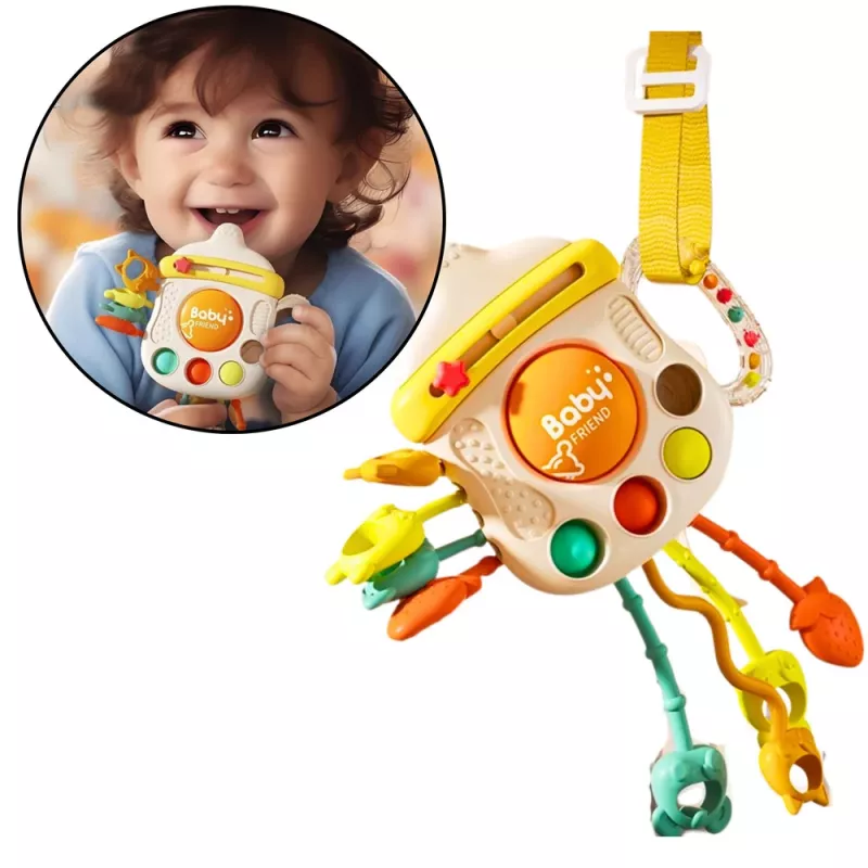 LEAN TOYS Zmyslová hračka hryzadlo hrkálka pre batoľatá fľaša 3v1