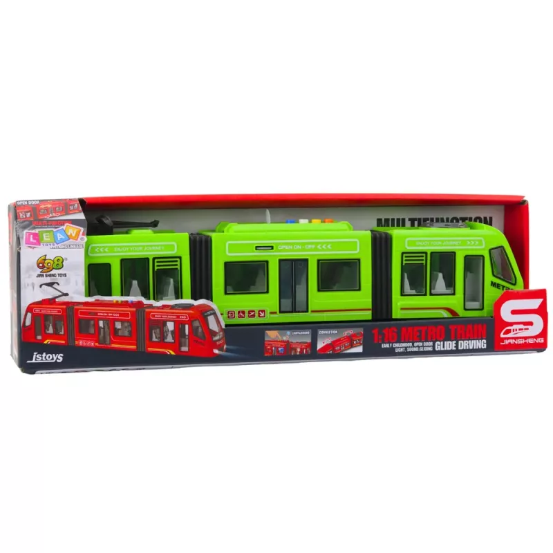 LEAN TOYS City Metro električka s dverami, svetlom a zvukom, zelená 1:16
