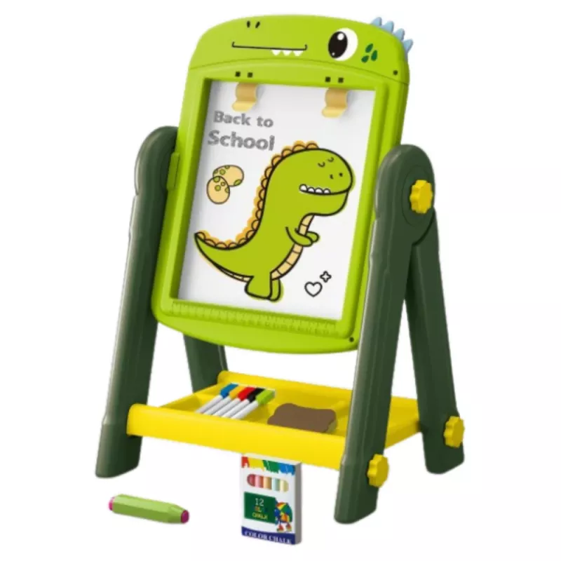 LEAN TOYS Obojstranná magnetická tabuľa Whiteboard dinosaurus zelená s príslušenstvom
