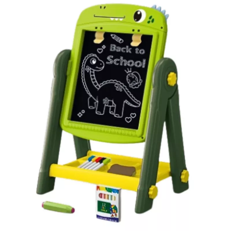 LEAN TOYS Obojstranná magnetická tabuľa Whiteboard dinosaurus zelená s príslušenstvom