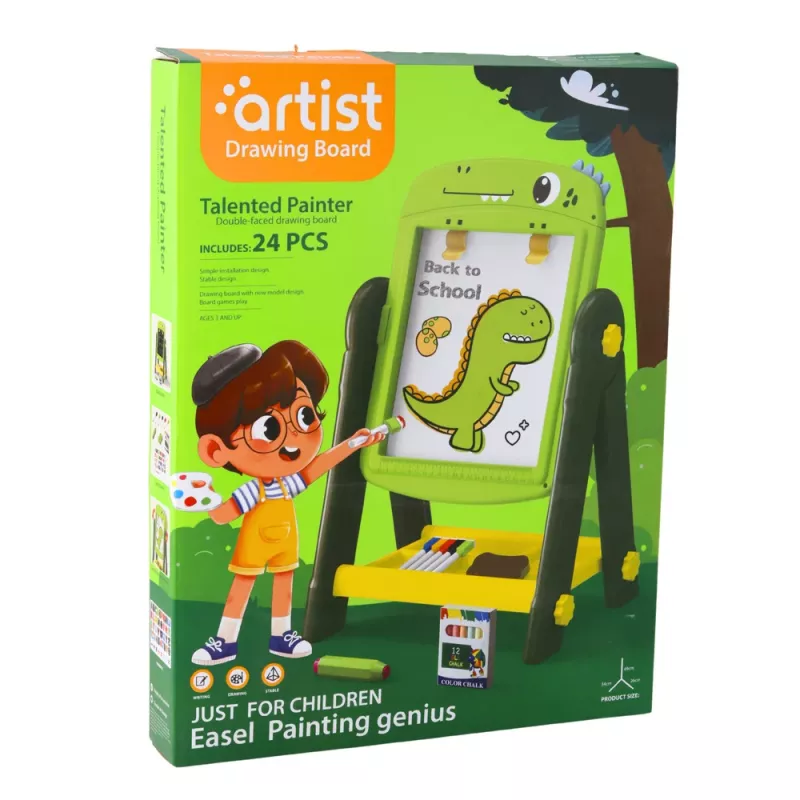 LEAN TOYS Obojstranná magnetická tabuľa Whiteboard dinosaurus zelená s príslušenstvom