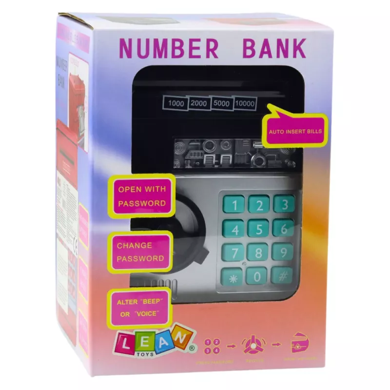 LEAN TOYS ATM trezorová pokladnička so svetlom, zvukom a PIN kódom – čierna