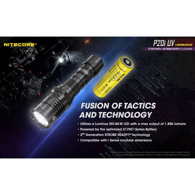 Nitecore NT-P20I-UV taktická baterka s UV svetlom, 1800 lúmenov, USB-C nabíjanie, IP68, čierna