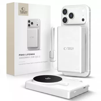 TECH-PROTECT PB40 LIFEMAG MagSafe powerbank 10000mAh 25W Qi2.2 biela/strieborná