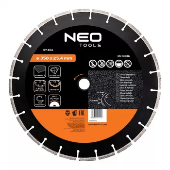 NEO TOOLS 350 mm laserom zváraný segmentový diamantový rezací kotúč, otvor 25,4 mm, na betón, asfalt, kameň