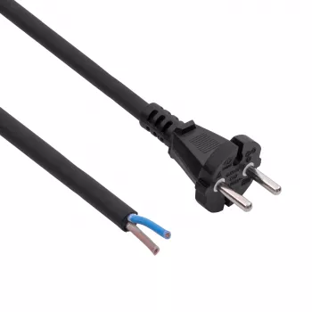 Akyga AK-OT-06S gumený napájací kábel H05RR-F 2 x 1,5 mm², konektor samec CEE-7/17 na voľný koniec, 5 m, čierny