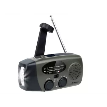 TRACER EXPLORER PRO expedičné rádio so solárnym panelom, ručnou kľukou, NOAA poveternostným pásmom, AM/FM, LED baterkou a USB powerbankou