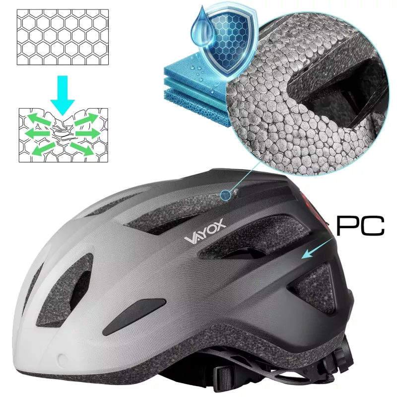 Vayox Active cyklistická prilba s LED svetlom, biela-čierna, veľkosť M (54-58 cm)