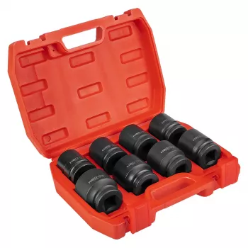NEO TOOLS 3/4 palca sada nástrčných kľúčov pre rázové uťahovače, 26-38 mm, 8-dielna, Cr-Mo oceľ, čierne fosfátované, DIN 3121, s plastovým kufrom