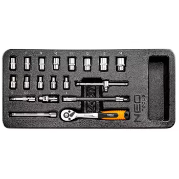 NEO TOOLS 1/4 inch sada nástrčných kľúčov, 19-dielna, vložka