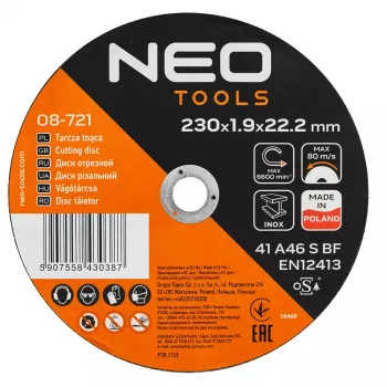 NEO TOOLS rezací kotúč na kov/INOX 230 x 1,9 x 22,2 mm, 41 A46-S-BF, 25 ks