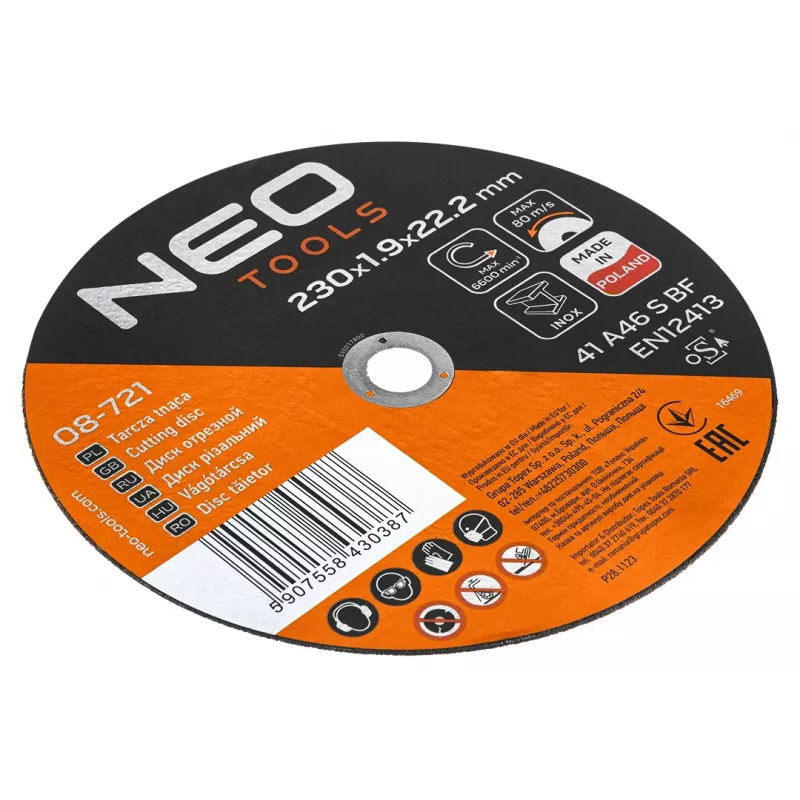 NEO TOOLS rezací kotúč na kov/INOX 230 x 1,9 x 22,2 mm, 41 A46-S-BF, 25 ks