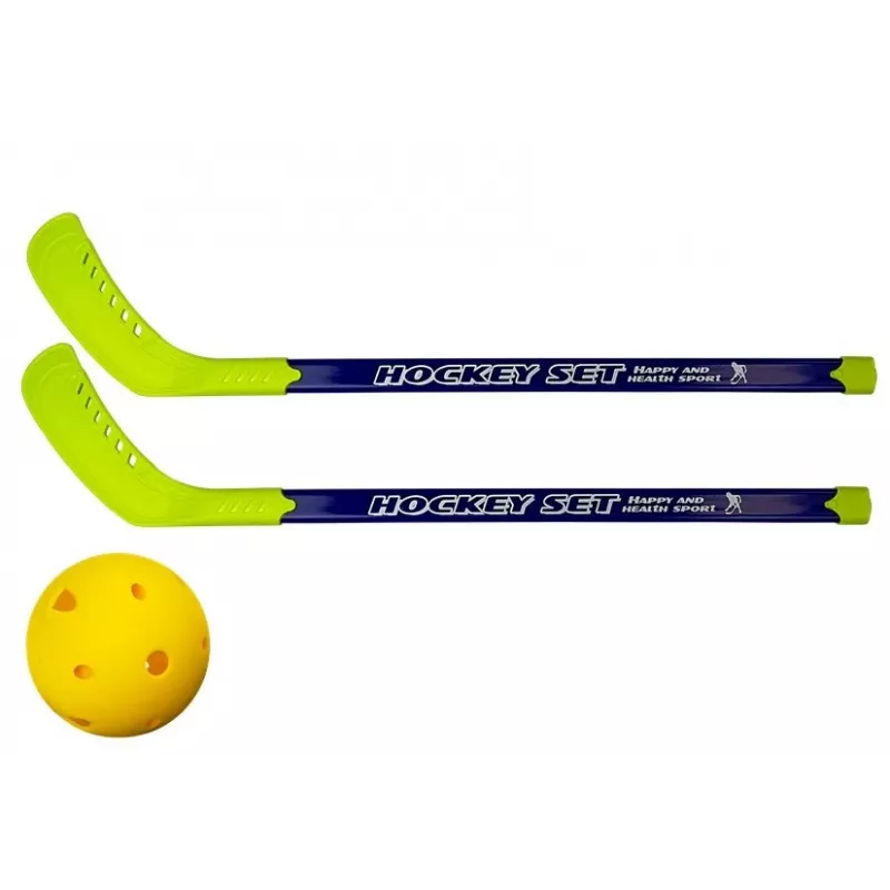 LEAN TOYS Floorball sada s 2 hokejkami a loptičkou, 82 cm, červená/modrá, pre deti od 6 rokov