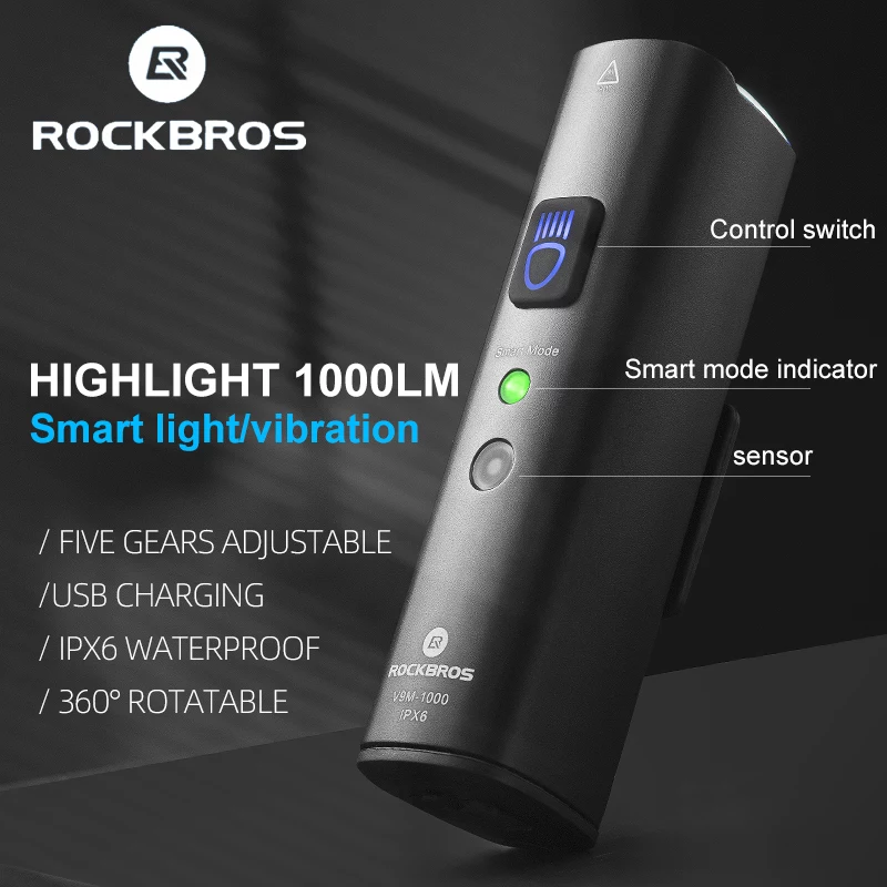 ROCKBROS V9M-1000 1000 Lumen USB-C nabíjateľné predné cyklistické svetlo - čierne