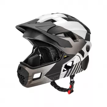 ROCKBROS TS-61 detská cyklistická prilba s odnímateľným chráničom brady, veľkosť S (48-52 cm), sivá