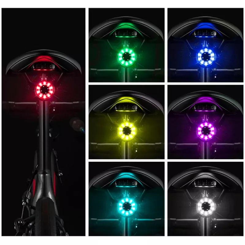 ROCKBROS Q1 Zadné svetlo na bicykel, 7 farieb LED, s káblom USB-C, čierne