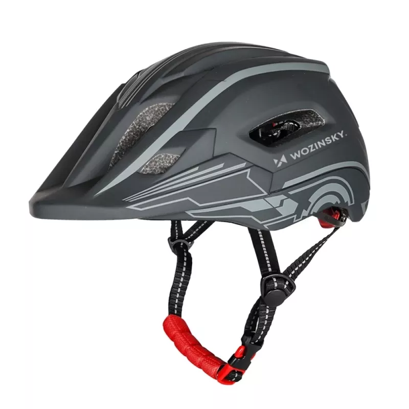 WOZINSKY detská full-face cyklistická prilba s USB zadným svetlom 52-56 cm - sivá
