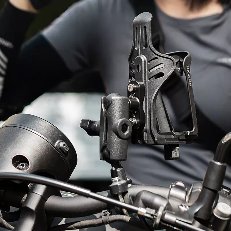 ROCKBROS 2-3D nastaviteľný držiak na fľašu pre bicykel a motocykel - čierny