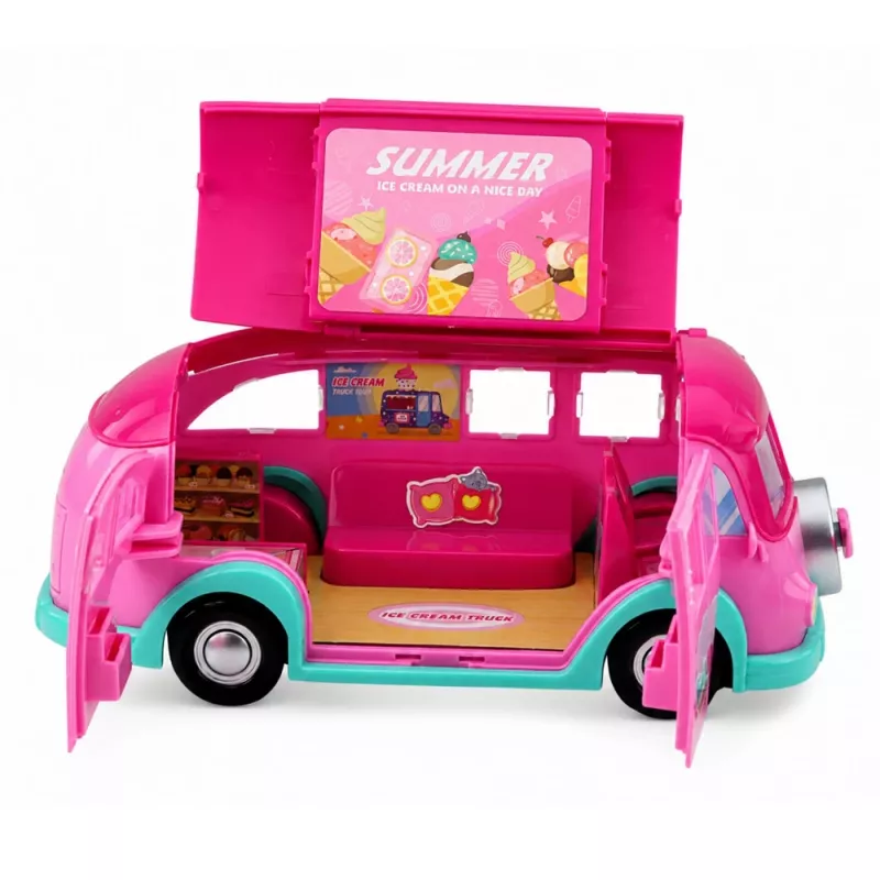 LEAN TOYS sada zmrzlinového vozíka pre bábiky, skladacia, ružová, 33 dielov