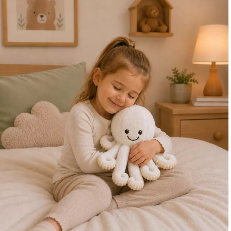 LEAN TOYS plyšová chobotnica plyšová hračka s elastickými chápadlami, biela, 30 cm