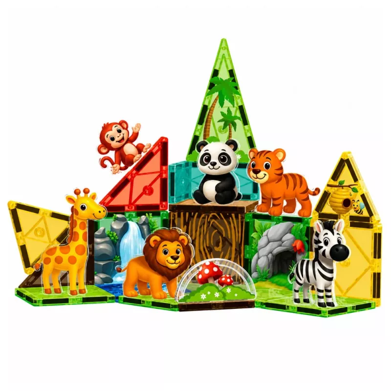 LEAN TOYS magnetické stavebnice divé zvieratá džungľa ZOO 27 dielov