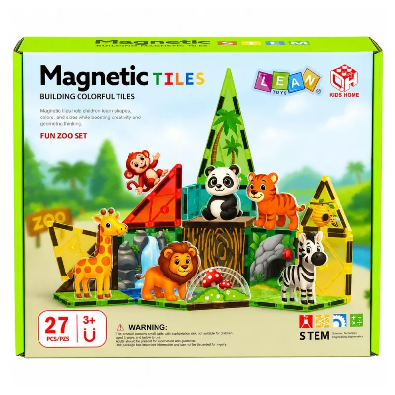 LEAN TOYS magnetické stavebnice divé zvieratá džungľa ZOO 27 dielov