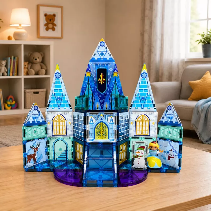 LEAN TOYS magnetické stavebnice ľadová princezná zámok modrý 47 dielov