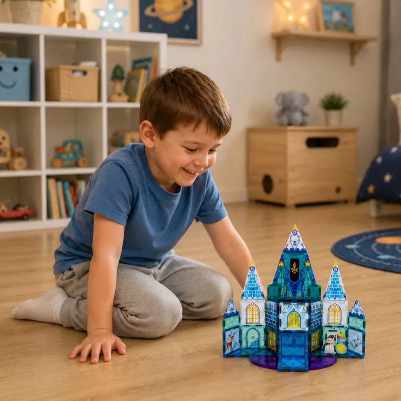 LEAN TOYS magnetické stavebnice ľadová princezná zámok modrý 47 dielov